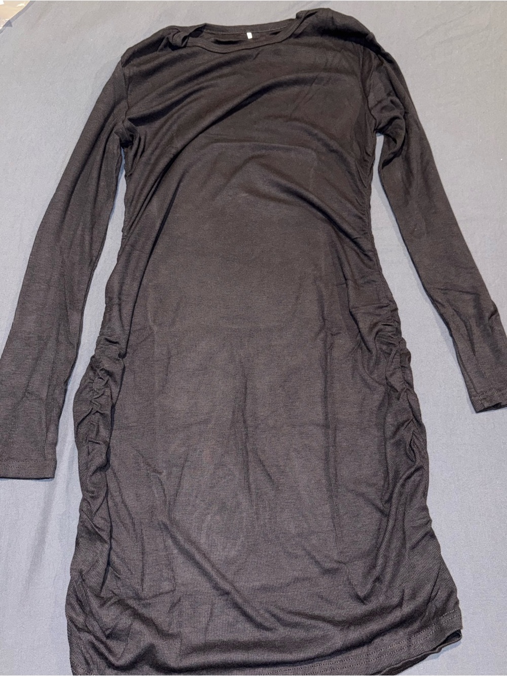 Source Unknown Black Long Sleeve Ruched Side Dress